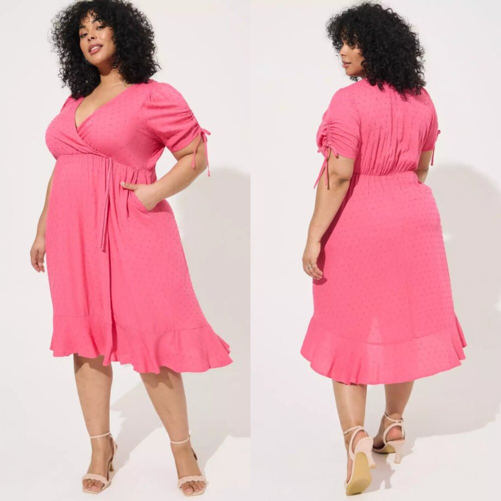 NWT Torrid 4 Midi Swiss Linen Surplice Dress 4X 26